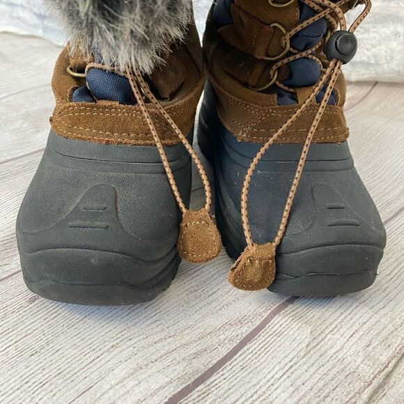 Totes Morris youth 3 winter snow boots w/leather and rubber upper brown black - Picture 4 of 9